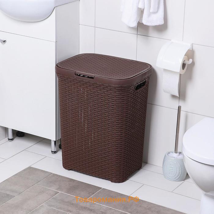 Корзина бельевая «Ротанг», 60 л, 34.6×44.5×56 см, с крышкой, коричневая
