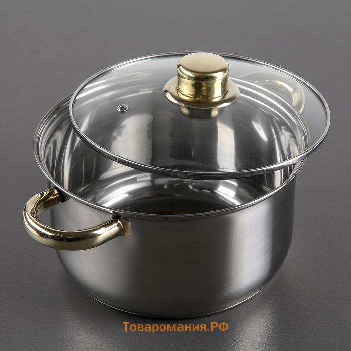Кастрюля  «Роскошь», 3 л, d=20 см, с крышкой, нержавеющая сталь, капсульное дно
