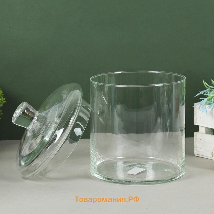Ваза «Трубка 146», с крышкой, малая, 2,5 л, d=14 см, h=15 см (с крышкой h=20 см), стекло, прозрачная