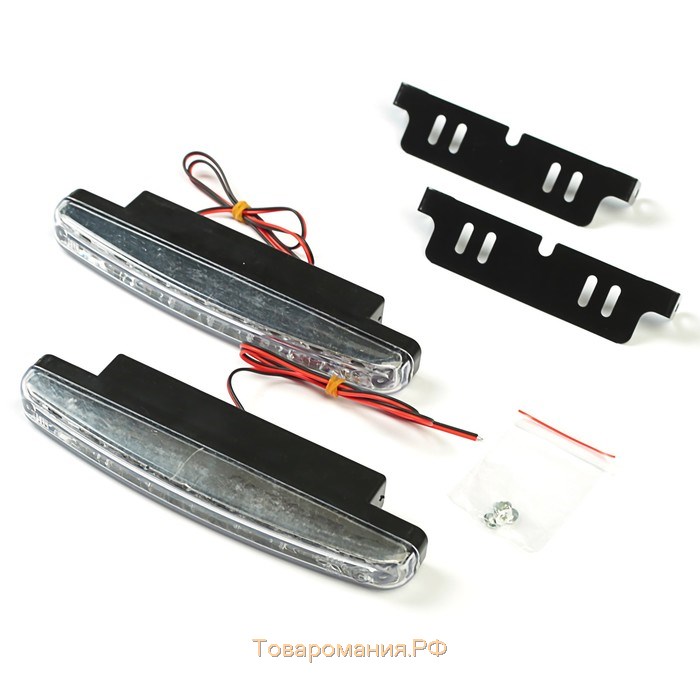 Дневные ходовые огни KS, KS-008-2, 8 LED, хром, провода, 158×36×18 мм, набор 2 шт.