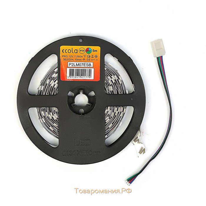 Светодиодная лента Ecola PRO 5 м, IP20, SMD5050, 30 LED/м, 7.2 Вт/м, 12 В, RGB