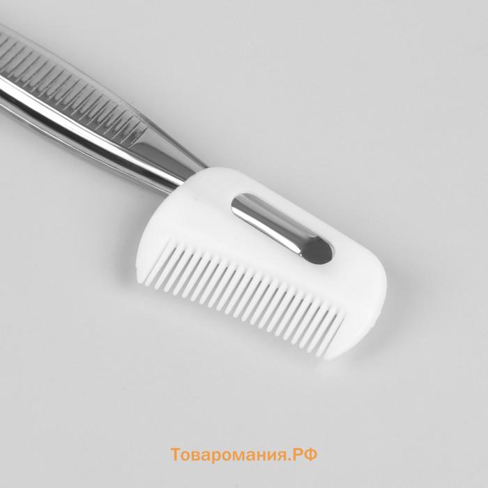 Пинцет прямой, узкий, с расчёской, 8.8 см, в чехле, МИКС