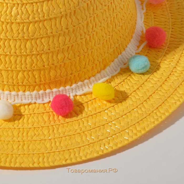 Шляпа с бомбошками для девочки MINAKU, цвет жёлтый, размер 50