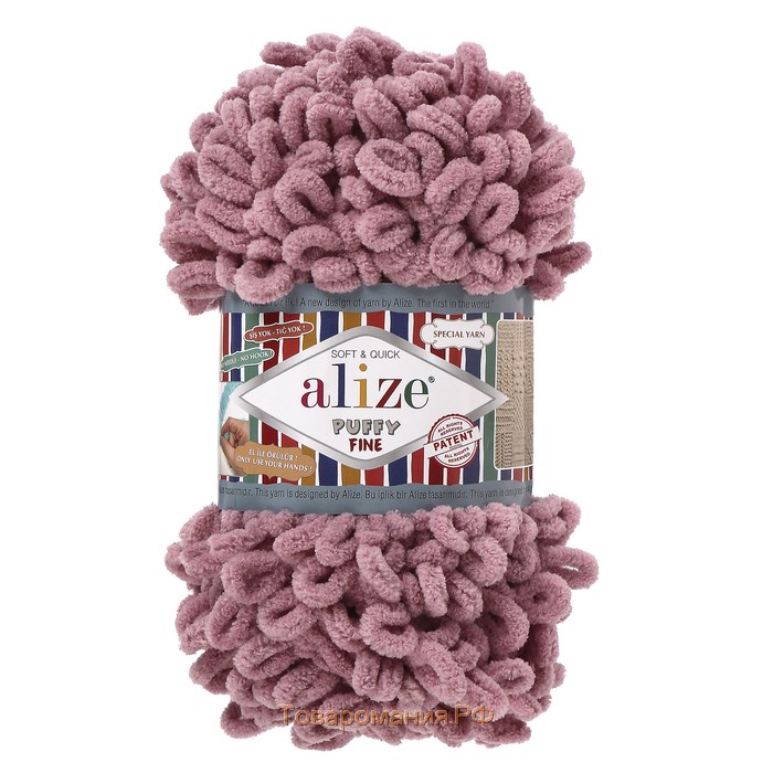 Плюшевая пряжа для вязания руками ALIZE, Puffy fine, 100% микрополиэстер, 14.5 м/100 г, (295 пыльная роза)