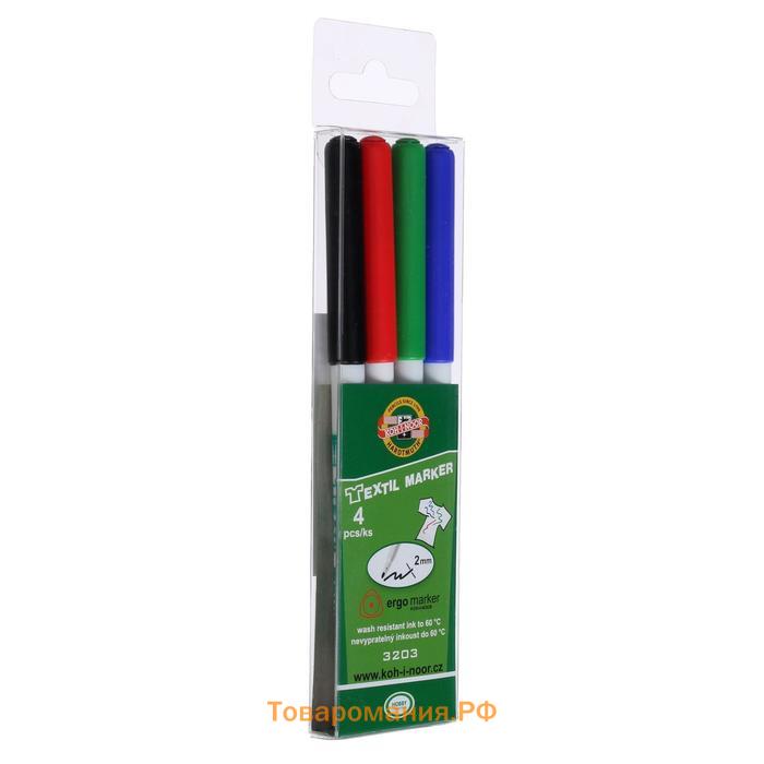 Маркер для ткани набор 4 цвета Koh-I-Noor 3203 3.0 мм, длина письма 500 м, пластиковая упаковка, европодвес