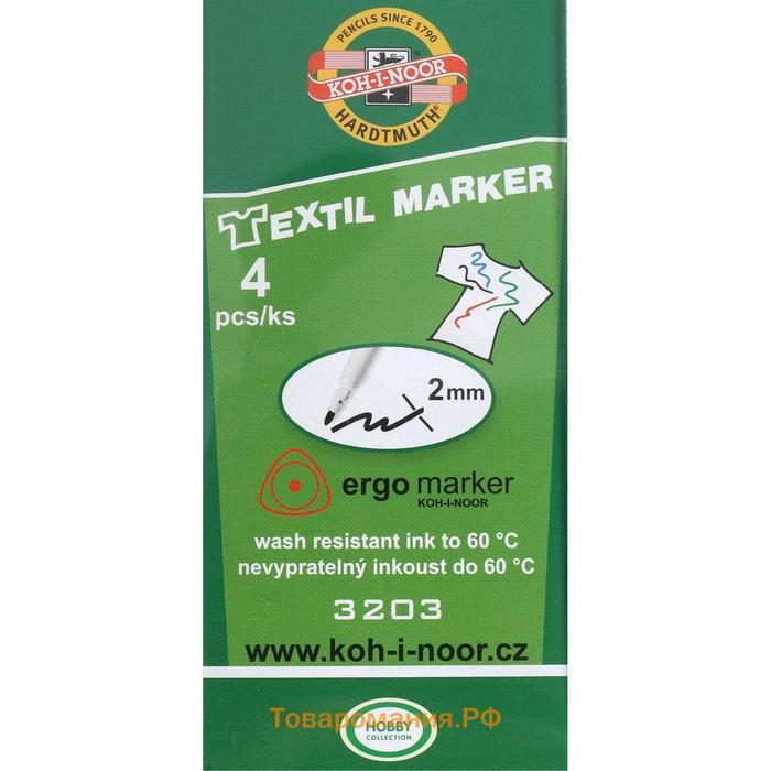 Маркер для ткани набор 4 цвета Koh-I-Noor 3203 3.0 мм, длина письма 500 м, пластиковая упаковка, европодвес