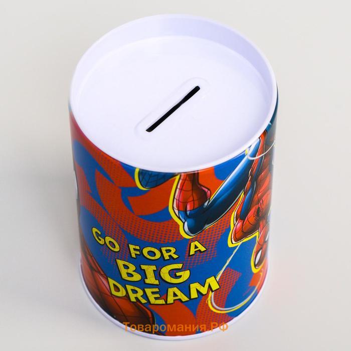 Копилка металлическая Big money, 6.5 см × 6.5 см × 12 см, Человек-паук
