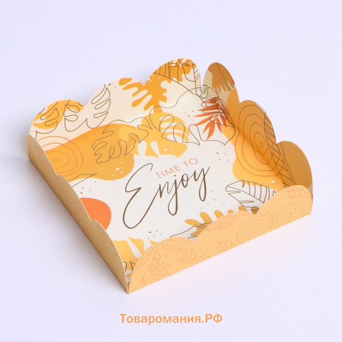 Коробка для печенья, кондитерская упаковка с пластиковой крышкой, Time to enjoy, 10.5 х 10.5 х 3 см