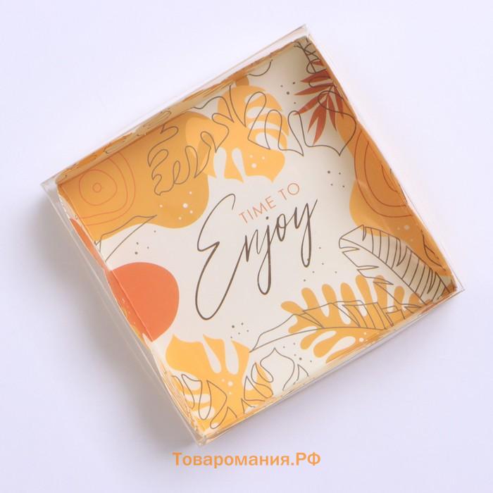 Коробка для печенья, кондитерская упаковка с пластиковой крышкой, Time to enjoy, 10.5 х 10.5 х 3 см
