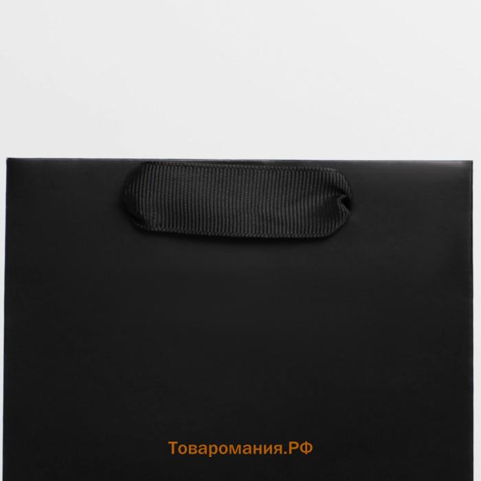 Пакет подарочный под бутылку, упаковка, «Чёрный», 13 x 36 x 10 см