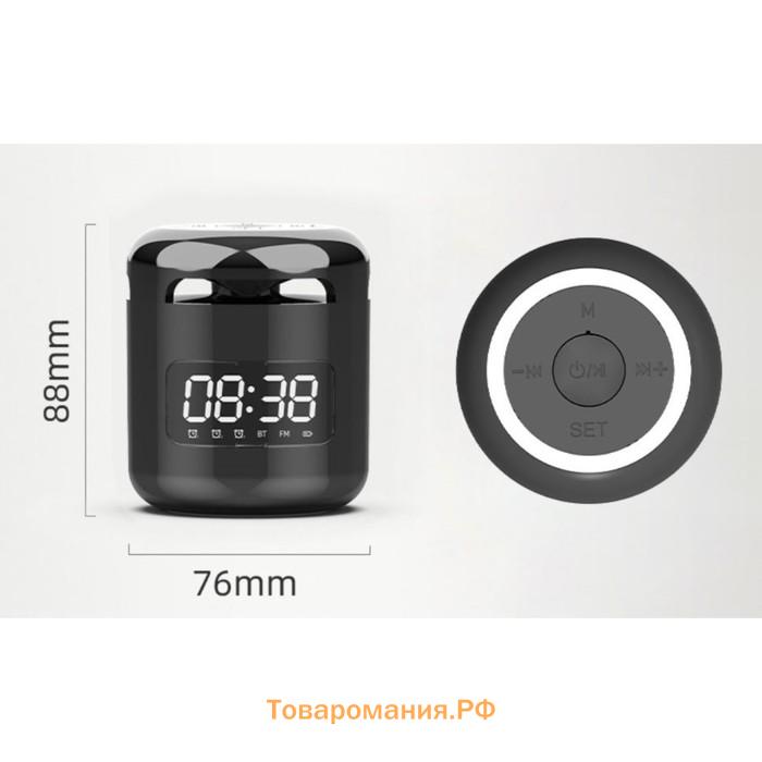 Часы - будильник электронные настольные: колонка, bluetooth, tf-карта, 7.6 х 8.8 см, USB