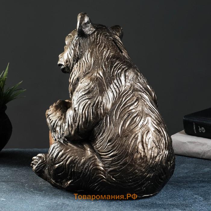 Копилка для денег «Медведь с бочонком», гипс под бронзу, 27×24×28 см