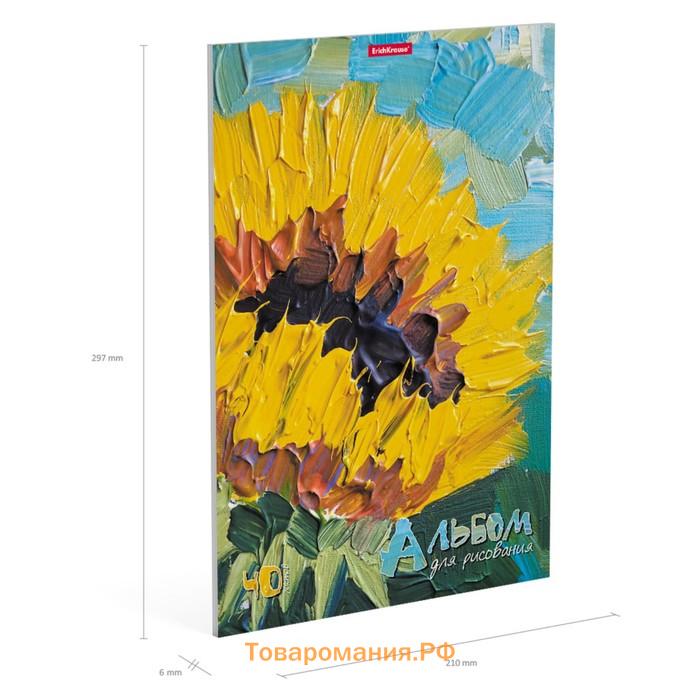 Альбом для рисования А4, 40 листов, блок 120 г/м², на клею, Erich Krause "Flowers", 100% белизна, твердая подложка