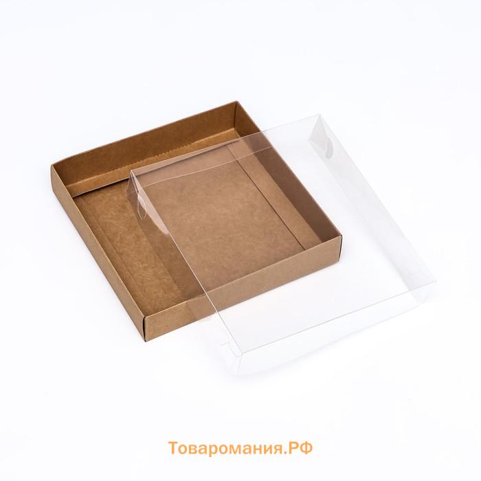 Кондитерская упаковка, крафт с PVC крышкой, 16×16×3 см