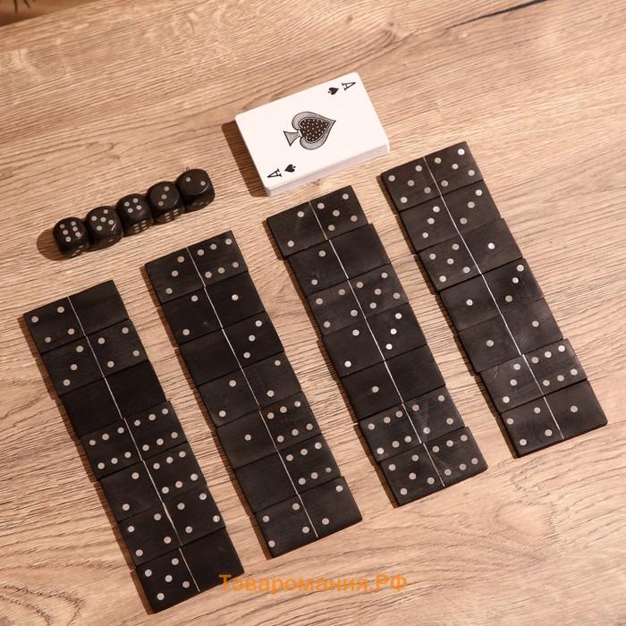 Игра настольная 3 в 1, домино, кубики, карты, полирезин, МДФ