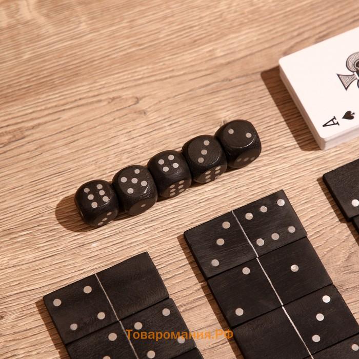 Игра настольная 3 в 1, домино, кубики, карты, полирезин, МДФ