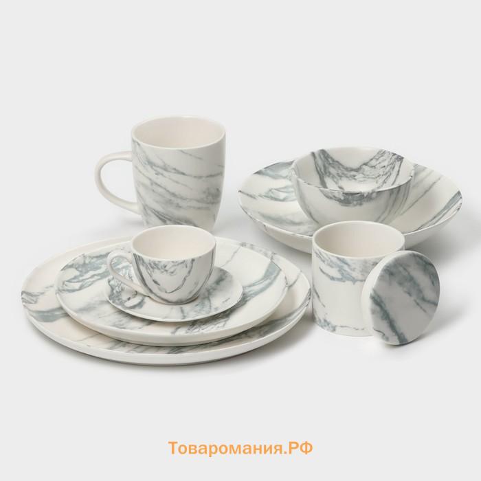 Тарелки глубокие Magistro Real Marble, 800 мл, 21×4,7 см, набор 2 шт, фарфор, белые