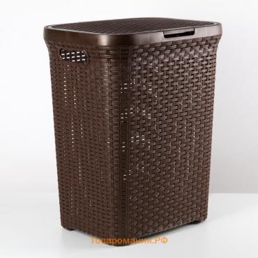Корзина бельевая «Ротанг», 60 л, 34.6×44.5×56 см, с крышкой, коричневая