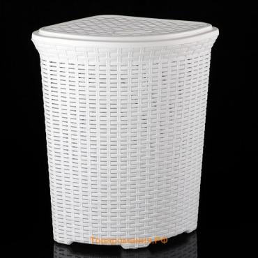Корзина для белья угловая с крышкой «Ротанг», 60 л, 40.5×40.5×57 см, белая