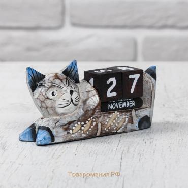 Вечный календарь «Кошка», 13×4×6.5 см, дерево