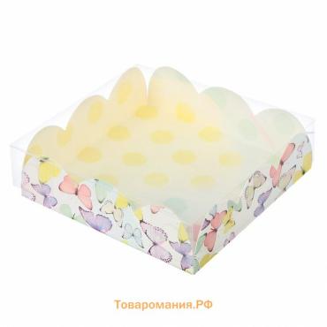 Коробка для печенья, кондитерская упаковка с пластиковой крышкой, «Бабочки», 10.5 х 10.5 х 3 см