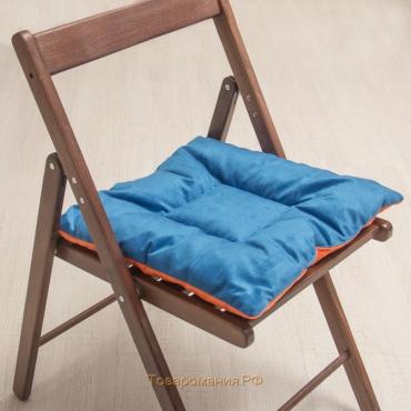 Подушка на стул квадратная 45х45см, высота 5см, велюр синий, оранжевый, синтет. волокно