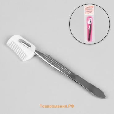 Пинцет прямой, узкий, с расчёской, 8.8 см, в чехле, МИКС