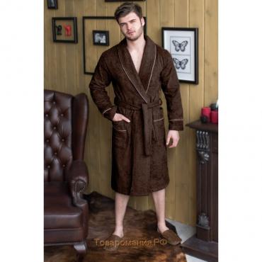 Халат мужской, шалька, размер 56, шоколадный, махра