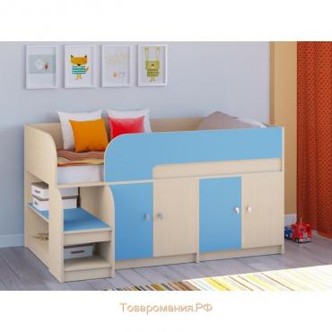 Детская кровать-чердак «Астра 9 V2», цвет дуб молочный/голубой