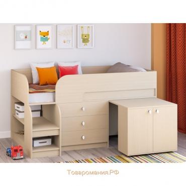 Детская кровать-чердак «Астра 9 V7», выдвижной стол, цвет дуб молочный/дуб молочный