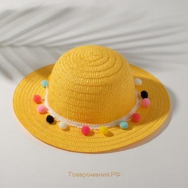 Шляпа с бомбошками для девочки MINAKU, цвет жёлтый, размер 50