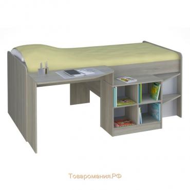 Кроватка-чердак детская Polini kids Simple со столом и полками 4000, цвет вяз-белый
