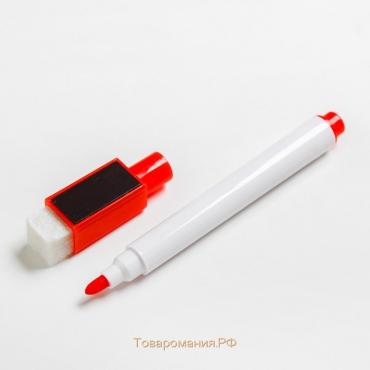 Маркер цветной на водной основе с губкой и с магнитом, 2 × 1,5 × 11 см, красный