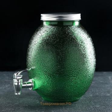 Диспенсер для напитков стеклянный «Фреш», 4 л, 21×16×24 см, цвет зелёный