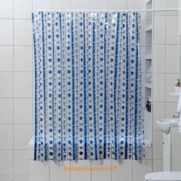 Штора для ванной «Морская синева», 180×180 см, PVC