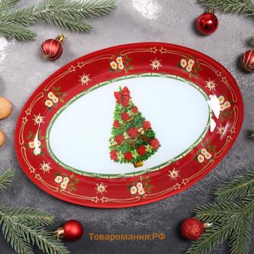 Блюдо овальное  «Новогодняя ель», 30×21 см, стекло