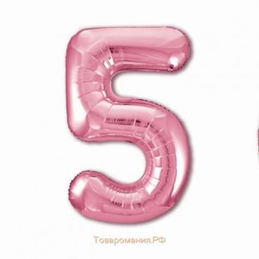 Шар фольгированный 40" «Цифра 5», цвет фламинго Slim