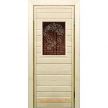 Дверь для бани со стеклом (40*60), "Банные радости-1", бронза, 190×70см, коробка из осины