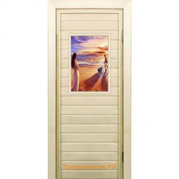 Дверь для бани со стеклом (40*60), "Прогулка", 190×70см, коробка из осины