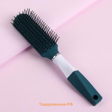 Расчёска массажная, прорезиненная ручка, 4×23(±1) см, зелёная, белая