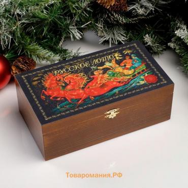 Русское лото деревянное, подарочное, игра настольная в шкатулке "Тройка", карточка 22 х 8 см