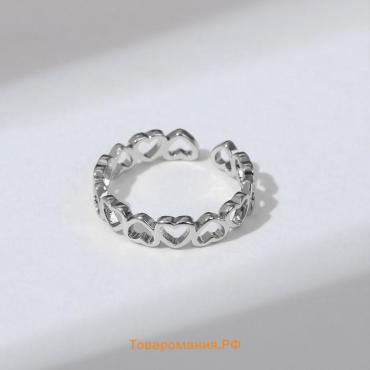 Кольцо «Цепь из сердечек», цвет серебро, безразмерное