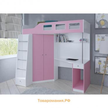 Кровать-чердак «Астра 7», цвет белый / розовый