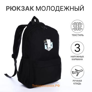 Рюкзак школьный на молнии, с карманами, чёрный