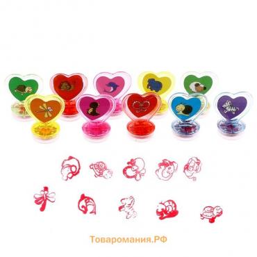 Печать цветная в форме сердечка «Милые животные», набор 10 шт.